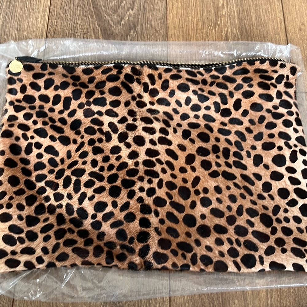 Clare Vivier fold over  leopard clutch
